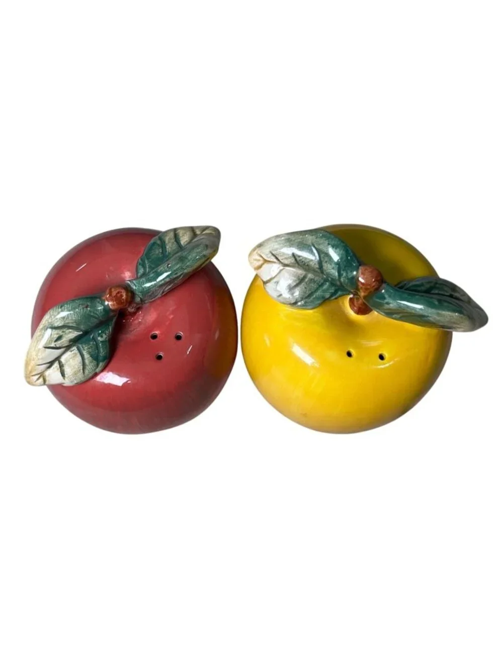 Oneida Apple Shaped Salt & Pepper Shakers Ceramic Red & Yellow Vintage Style